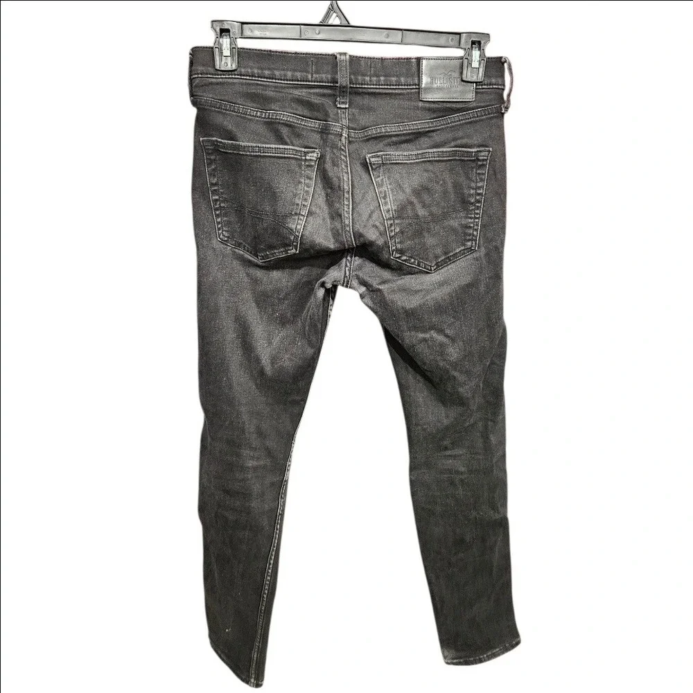 Hollister Skinny Jeans Faded Black Distressed Ripped Knee Denim 31x32 Womens